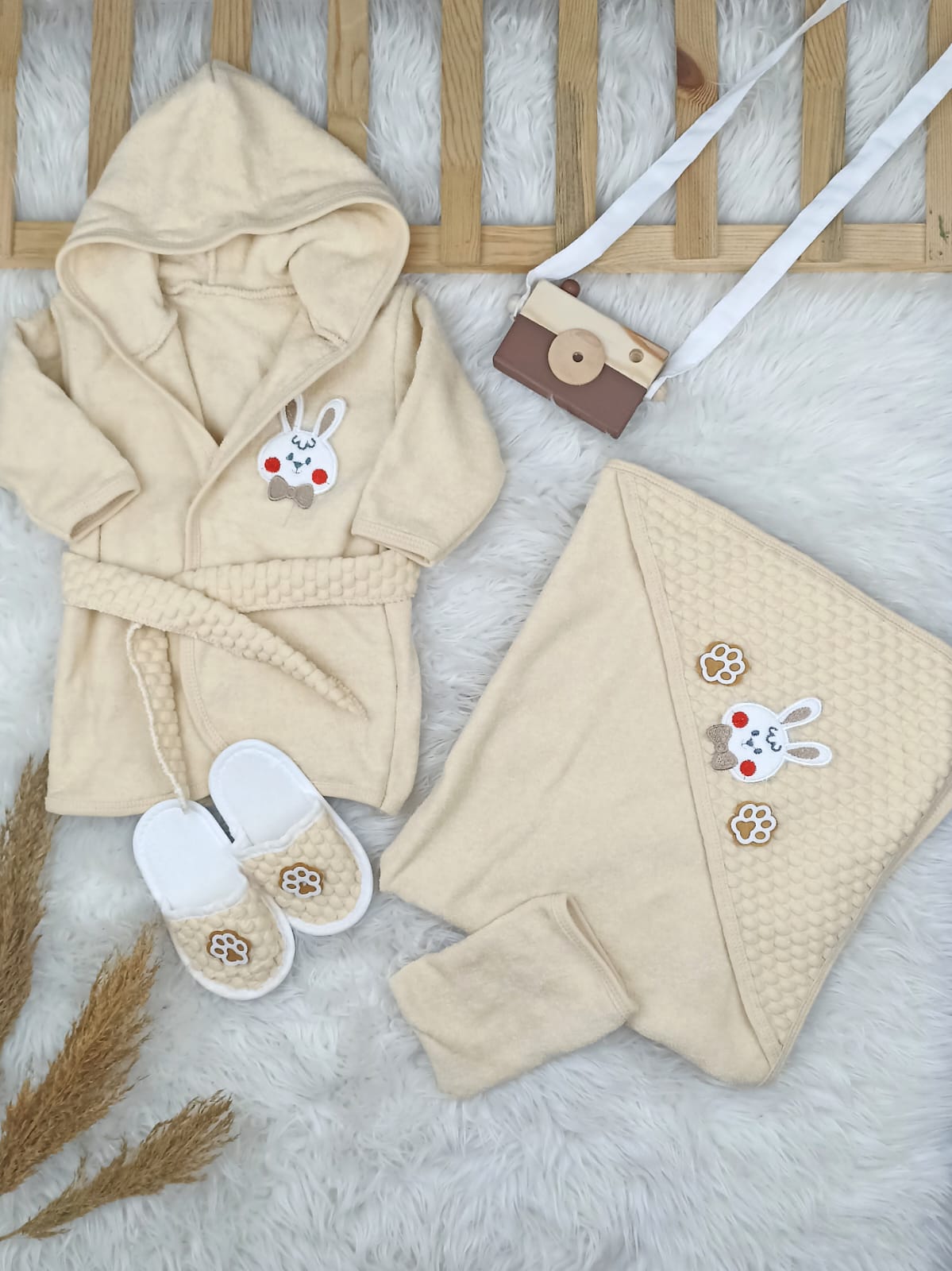 408545 ORGANİK TAVŞAN BEBE BORNOZ SETİ - Default Title