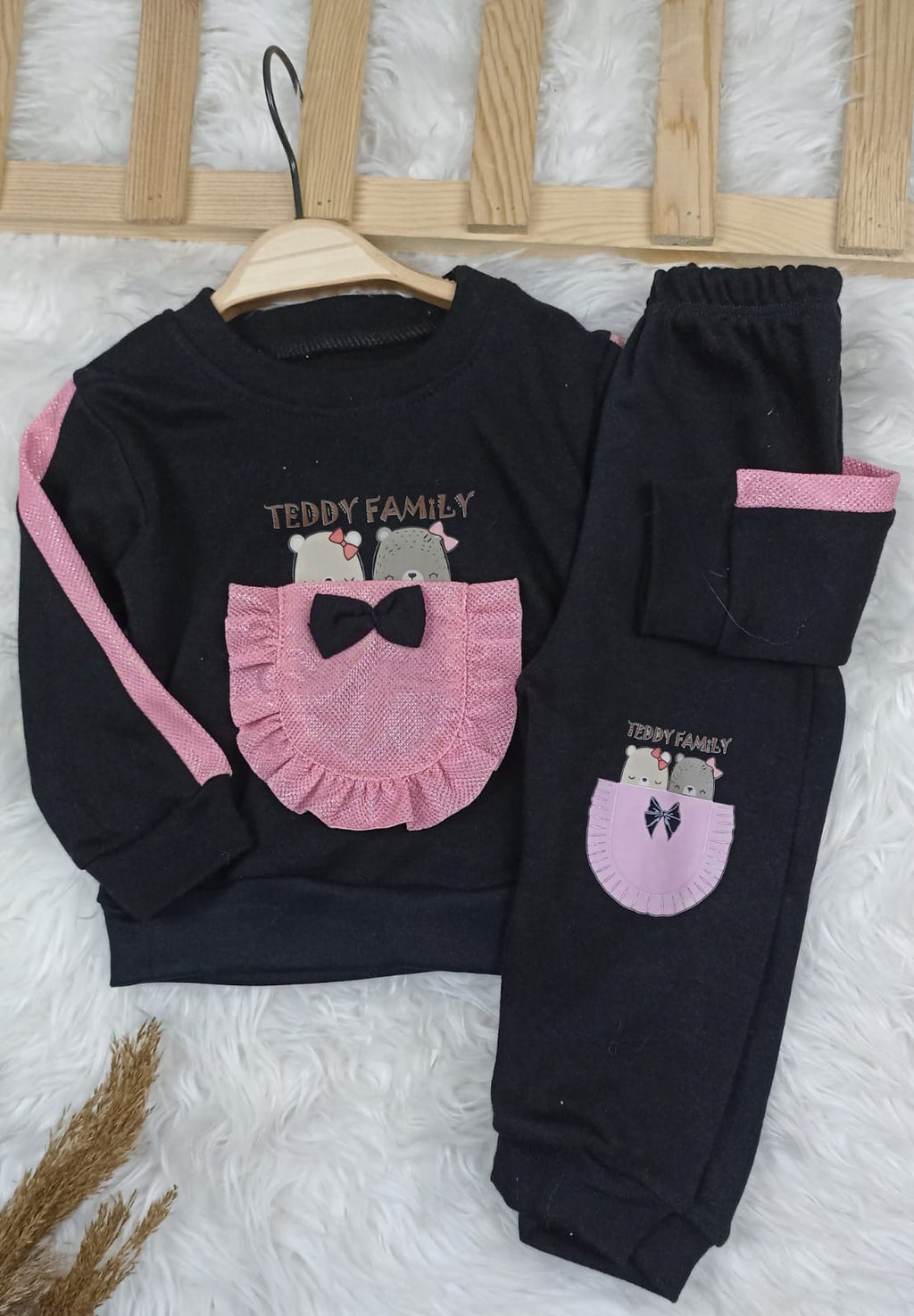 4310 TEDYY KANGURU CEP MEVSİMLİK KIZ TAKIM  - bej / 4 Yaş