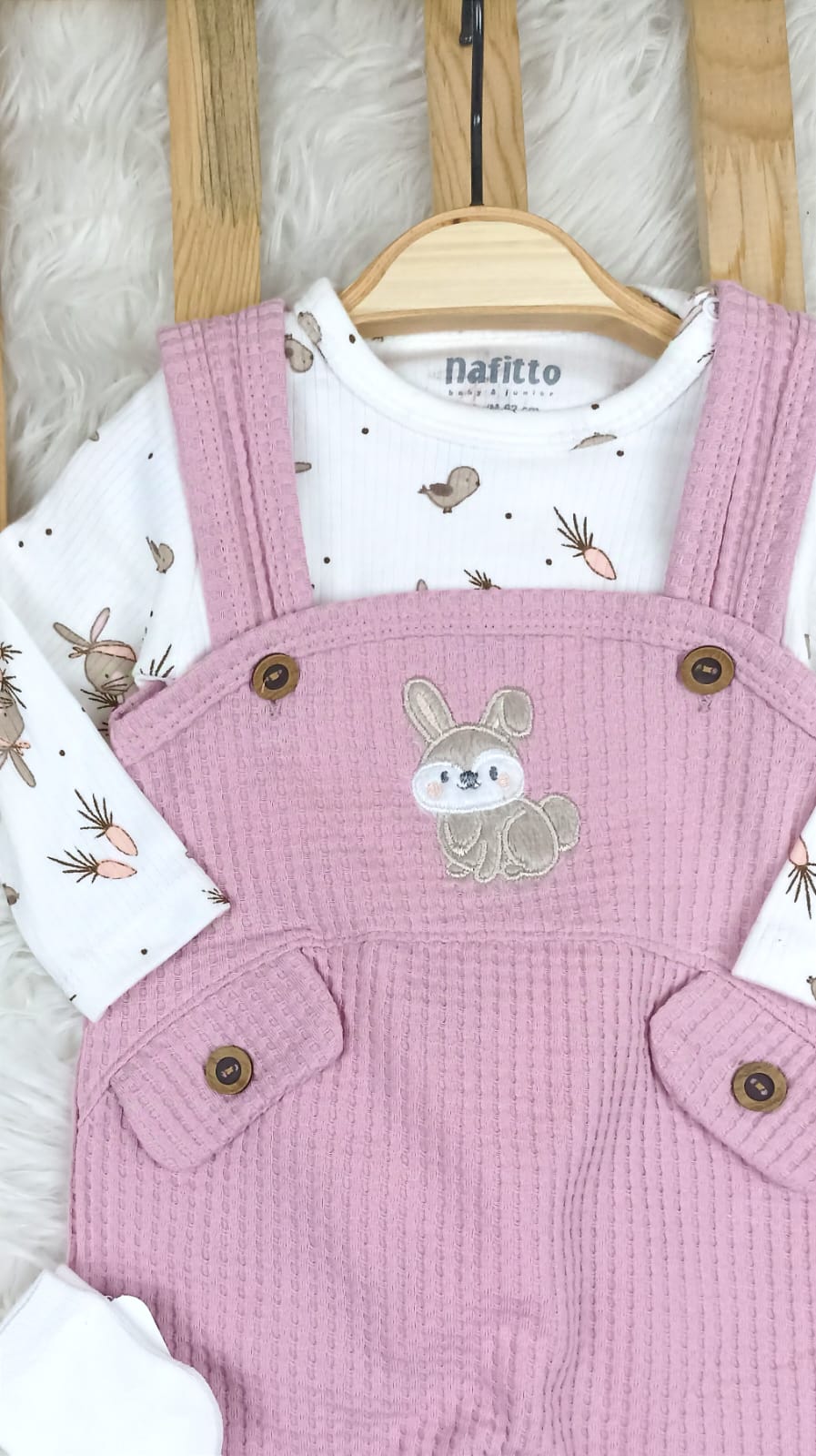 1456 TAVŞAN WAFFLE KUMAŞ SLOPET TULUM  - Gül kurusu / 6-9 Ay