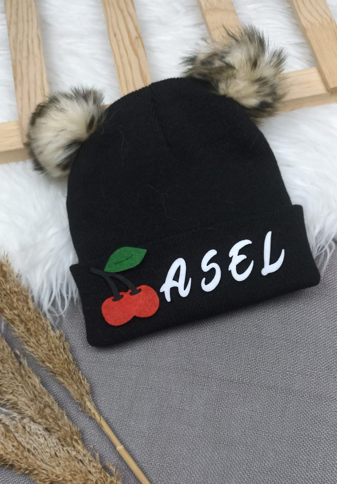 B0311 SİYAH NATUREL İSME ÖZEL TRİKO BERE  - 3