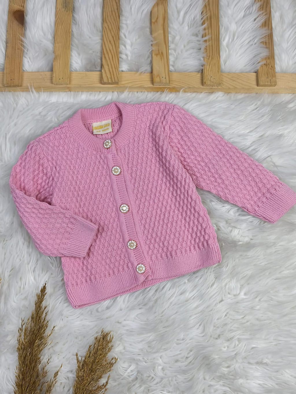 2567 ÖNDEN DÜĞMELİ TRİKO HIRKA  - Pembe / 9-12 Ay