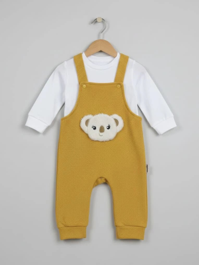 8107 WAFLE KUMAŞ KOALA SALOPET TULUM  - Pembe / 3-6 Ay