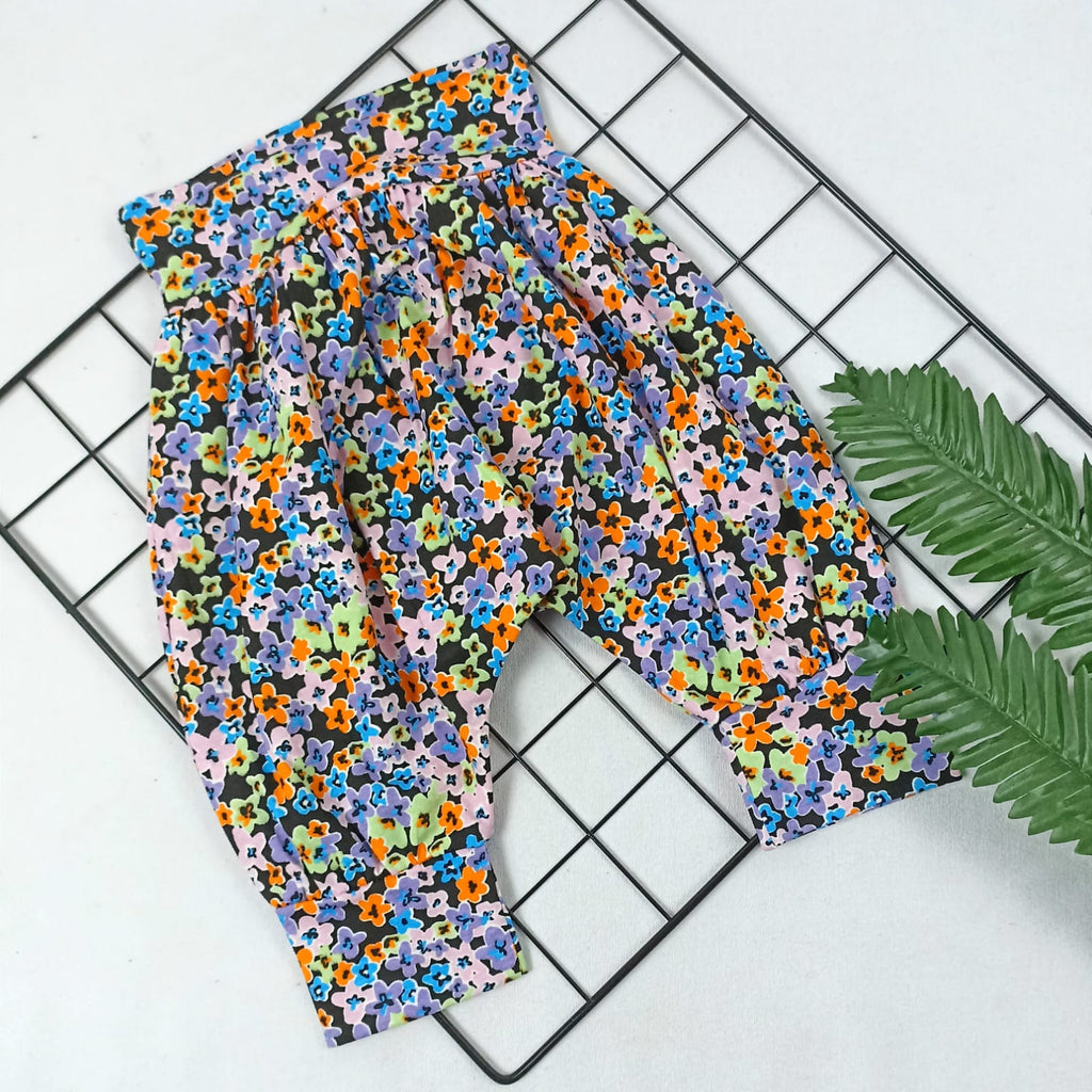 Kız Çocuk Şalvar Renkli Çiçek Desenli Rahat Kullanım Pamuk Kumaş  - 2