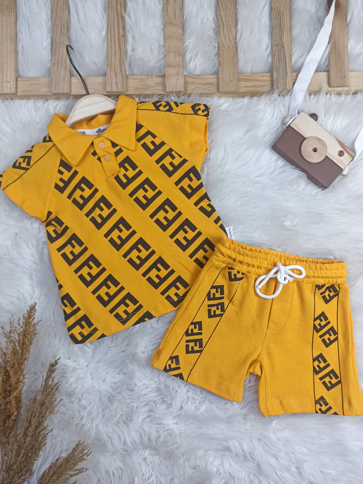 1305 POLO YAKA LACOST KUMAŞ TAKIM - Sarı / 6-9 Ay