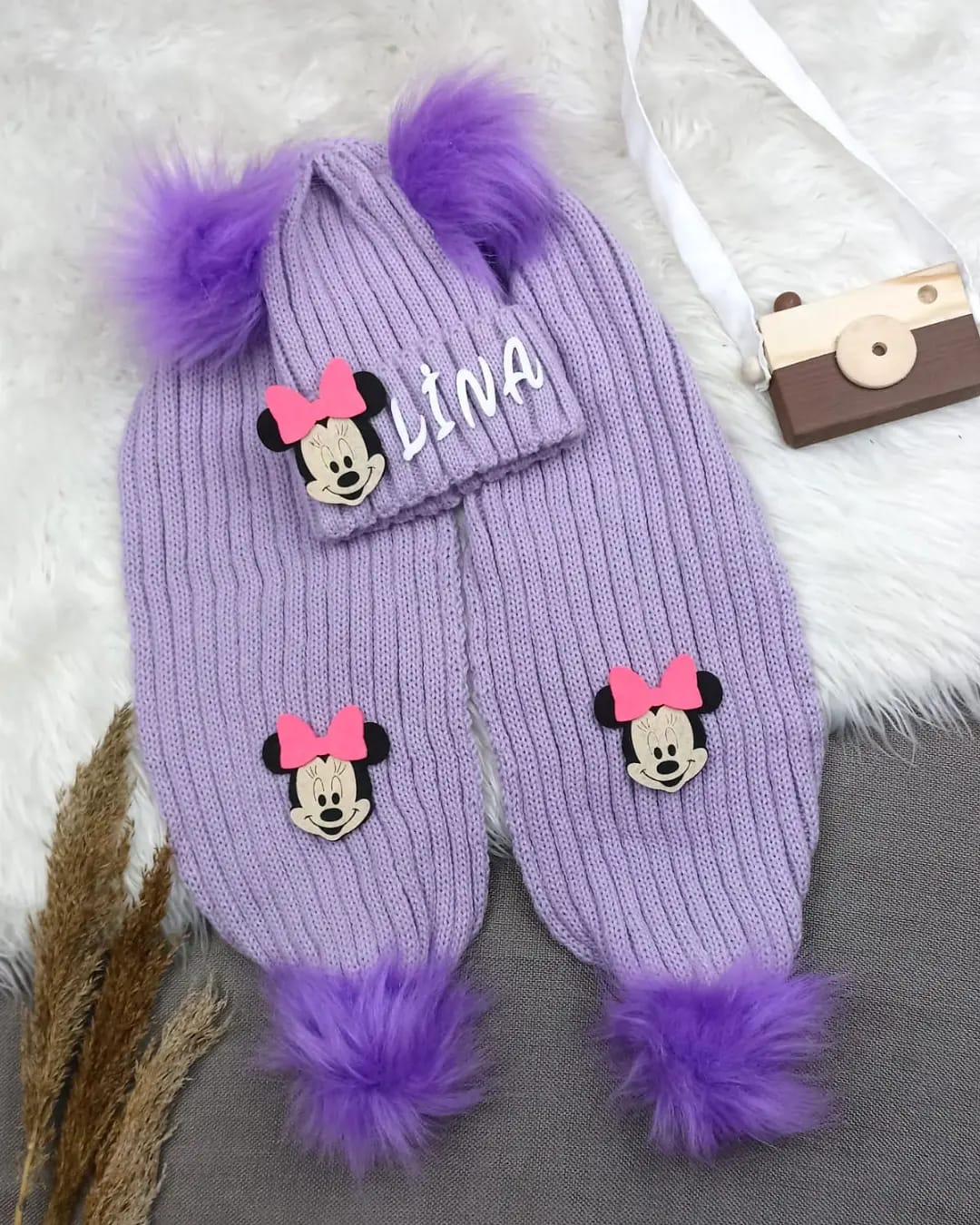 B0203 LİLA-MOR İSME ÖZEL TRİKO ATKI BERE SETİ  - 3