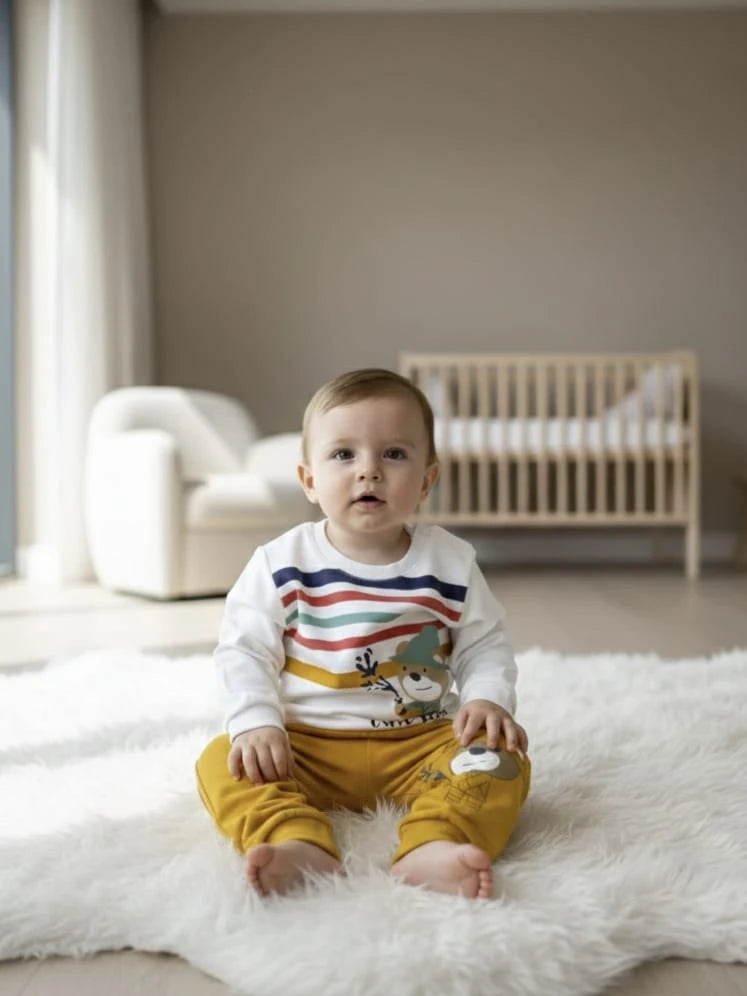 1949 CUTE BEAR ÇİZGİLİ MEVSİMLİK TAKIM  - Lacivert / 6-9 Ay