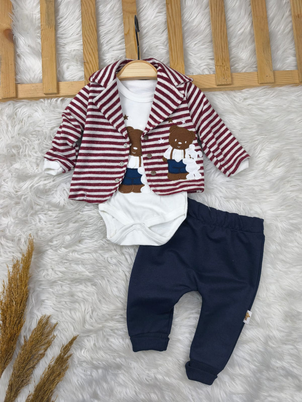 1933 ÇİZGİLİ TRİKO CEKETLİ 3'LÜ TAKIM