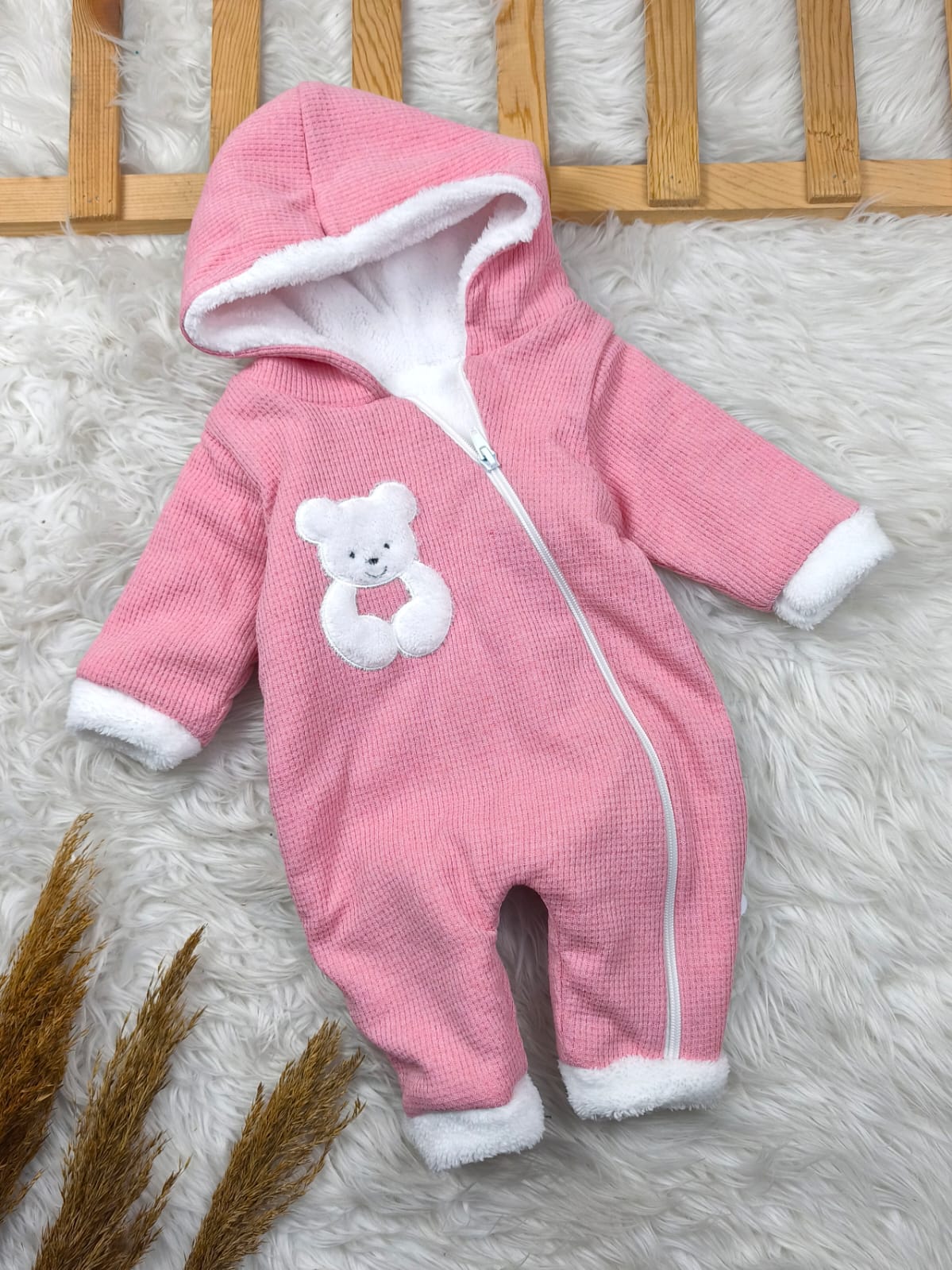 8104 YANDAN FERMUARLI KAPŞOLU KIŞLIK TULUM  - Mavi / 6-9 Ay