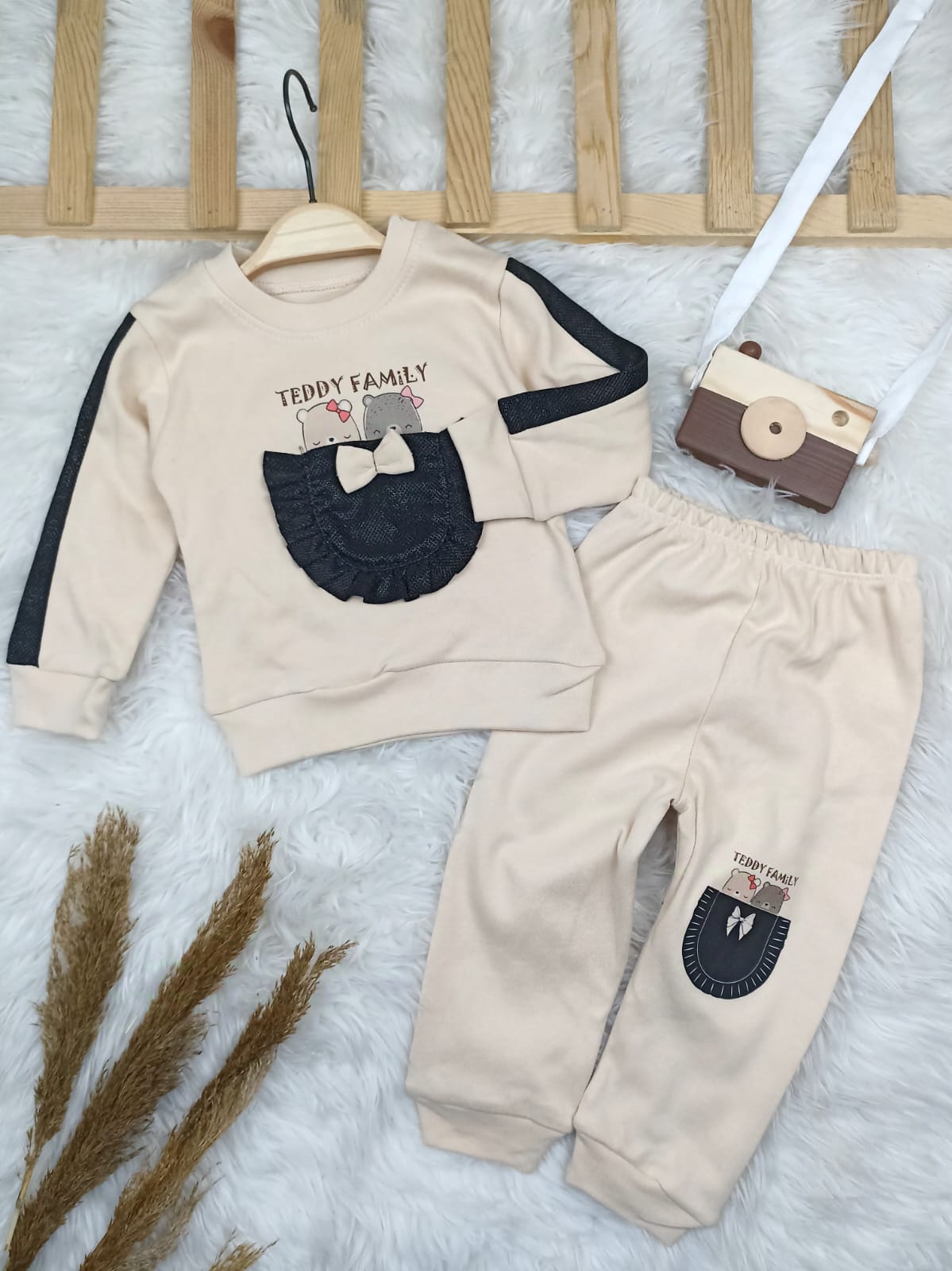 4310 TEDYY KANGURU CEP MEVSİMLİK KIZ TAKIM  - Fuşya / 3 Yaş