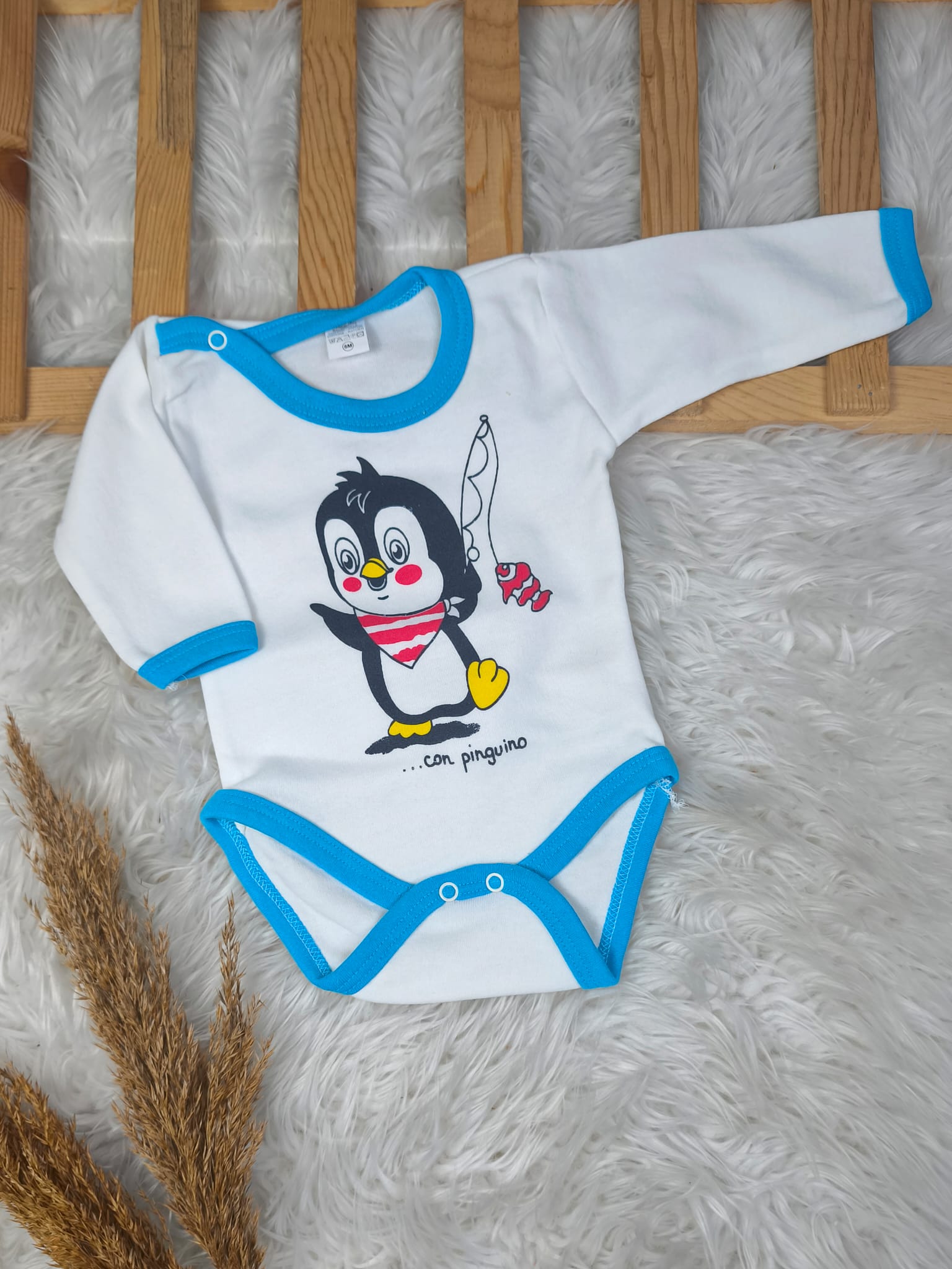 2577 PENGUEN BASKILI UZUN KOL BADY  - 3-6 Ay