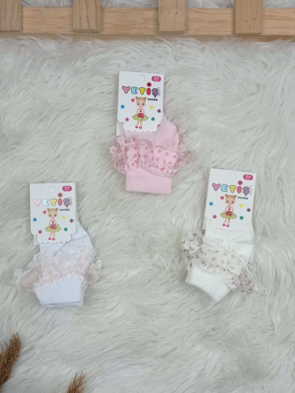 3368 KIZ BEBEK DANTEL DETAYLI ÇPORAP  - Beyaz / 1-2 yaş