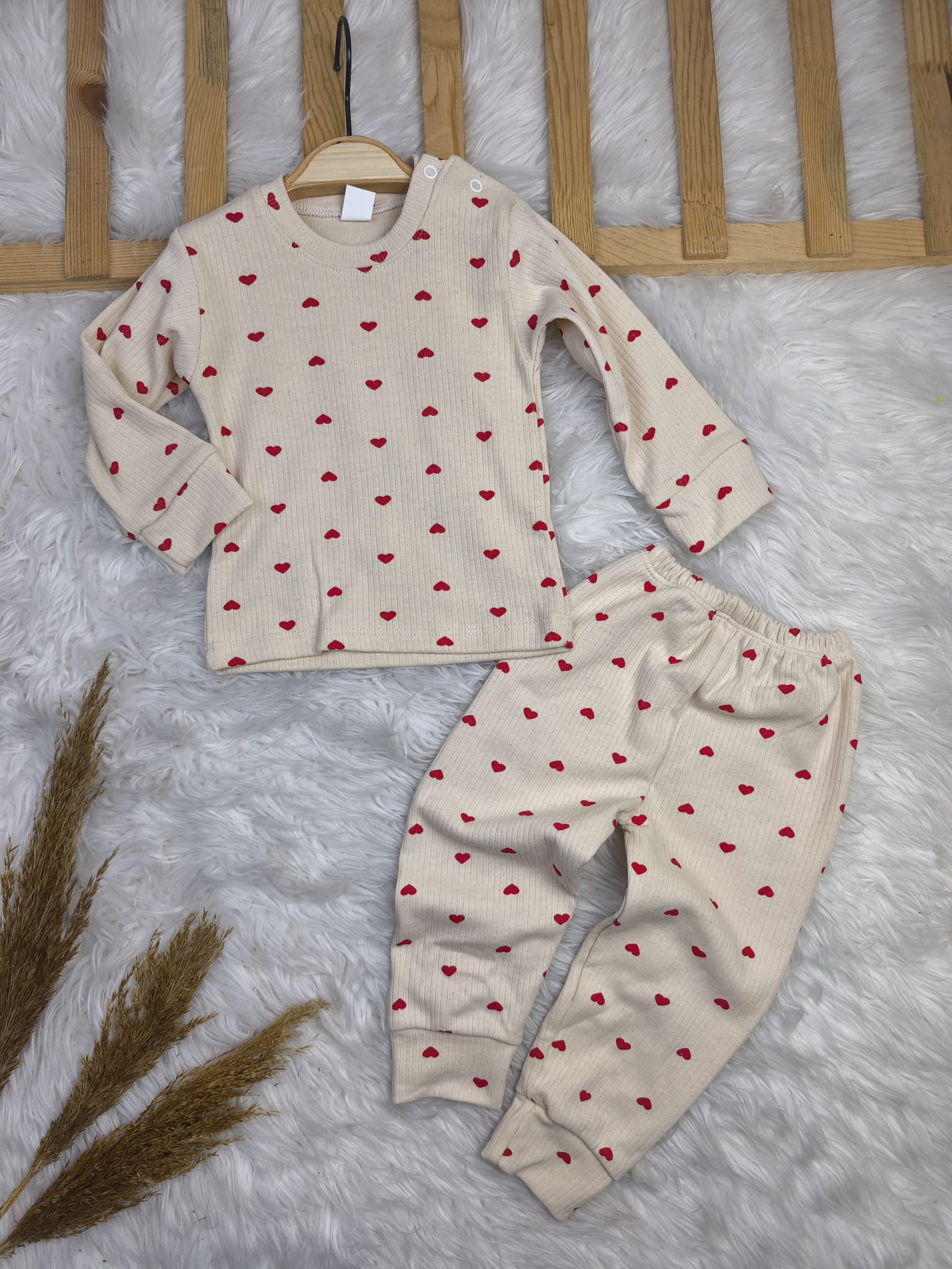 1661 KALP DESEN OMUZDAN ÇITÇITLI MEVSİMLİK TAKIM  - Kırmızı / 1 Yaş