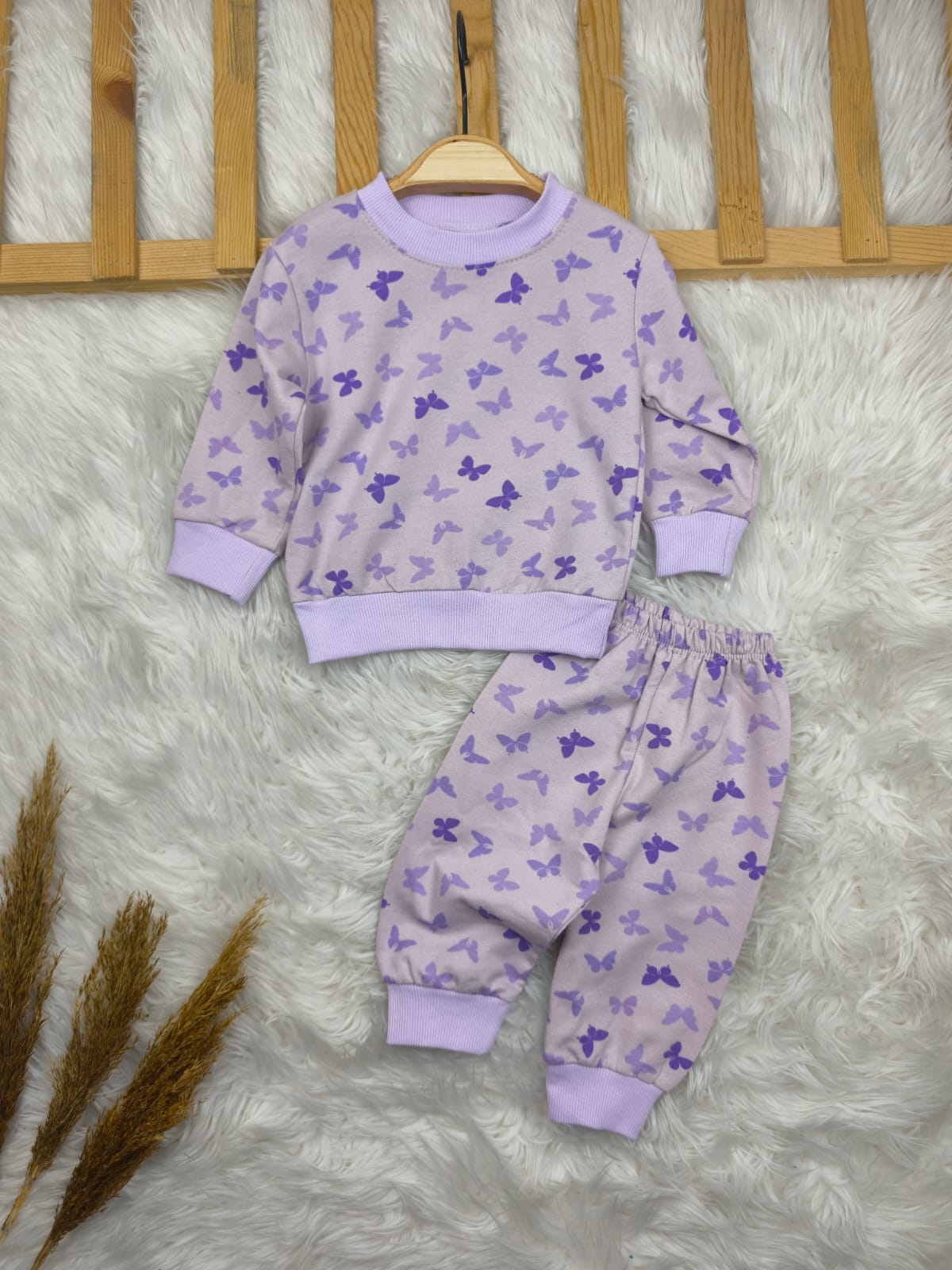 1961 KELEBEK DESEN PENYE TAKIM  - Lila / 9-12 Ay