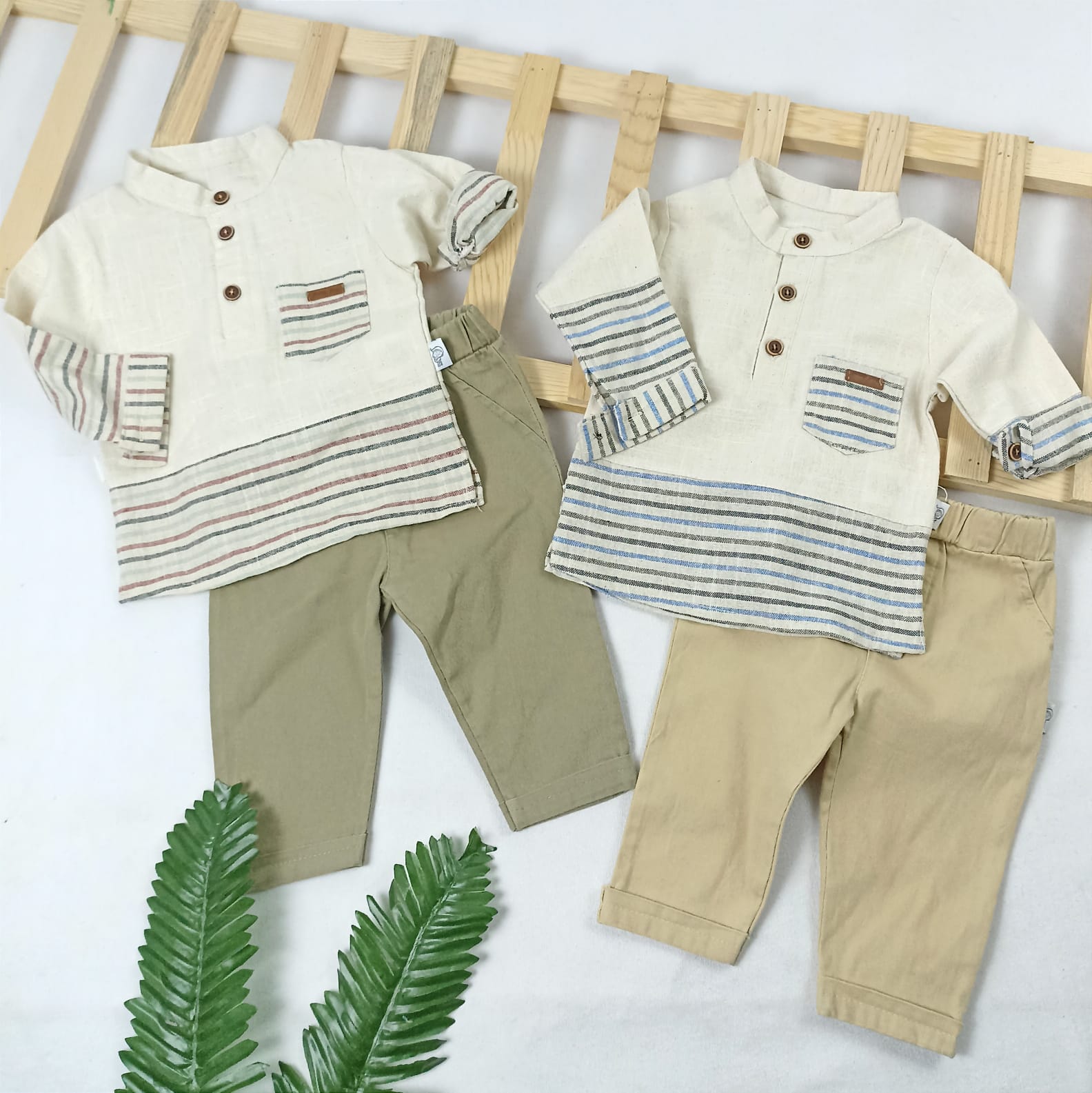 TKM-1865 Çizgili Dokuma Gömlekli Pantolonlu Takım - Mavi / 12