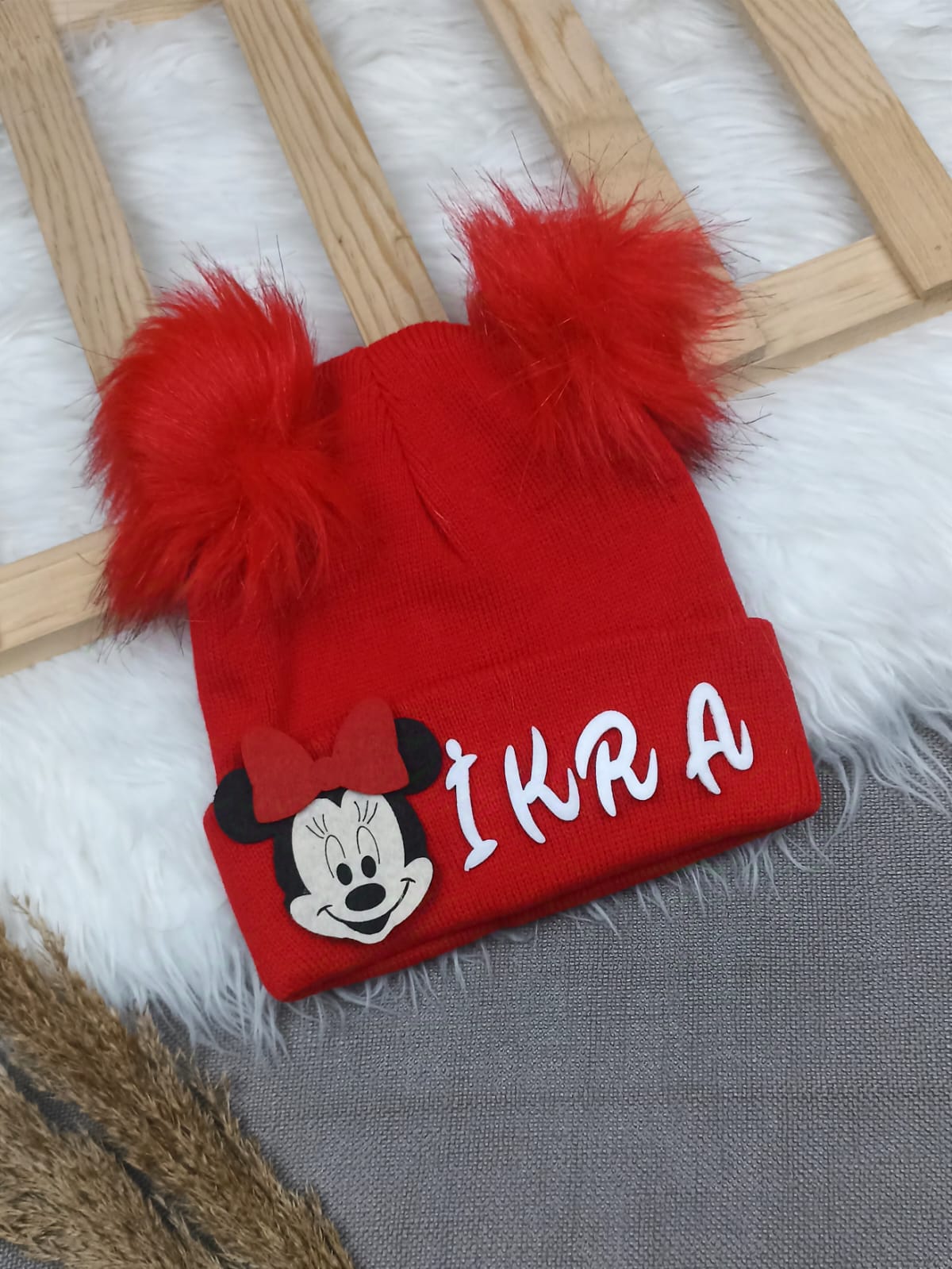 B0322 KIRMIZI PONPON KIZ İSME ÖZEL TRİKO BERE - 5