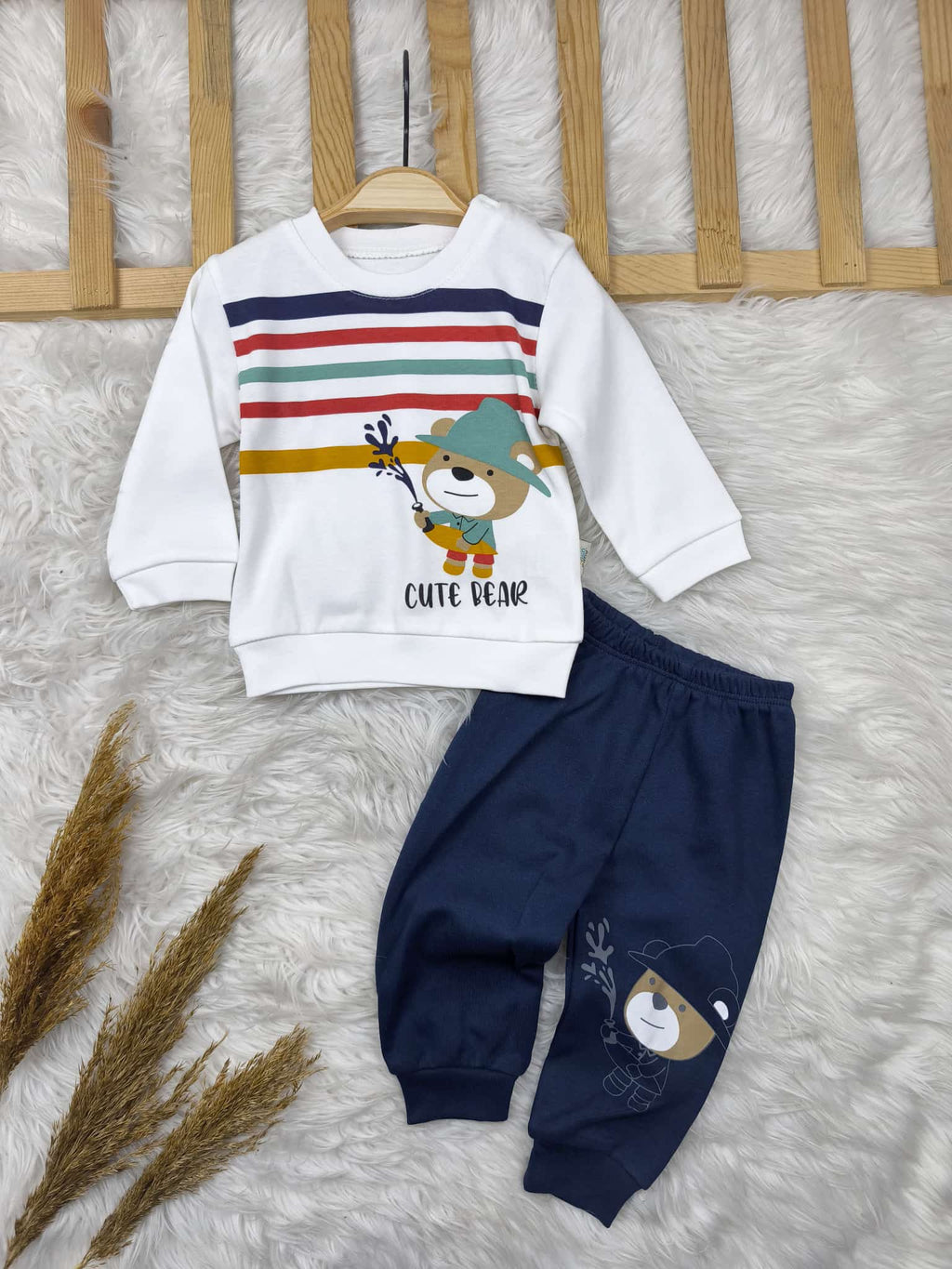 1949 CUTE BEAR ÇİZGİLİ MEVSİMLİK TAKIM  - Kiremit / 12-18 Ay