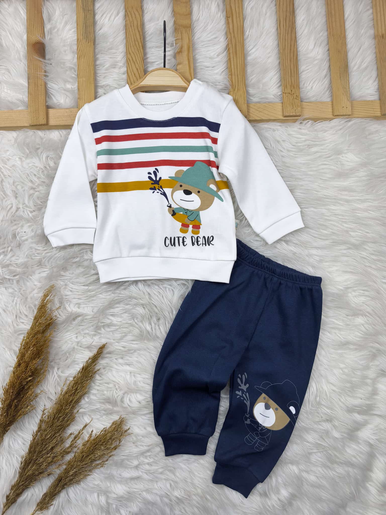 1949 CUTE BEAR ÇİZGİLİ MEVSİMLİK TAKIM  - Kiremit / 12-18 Ay