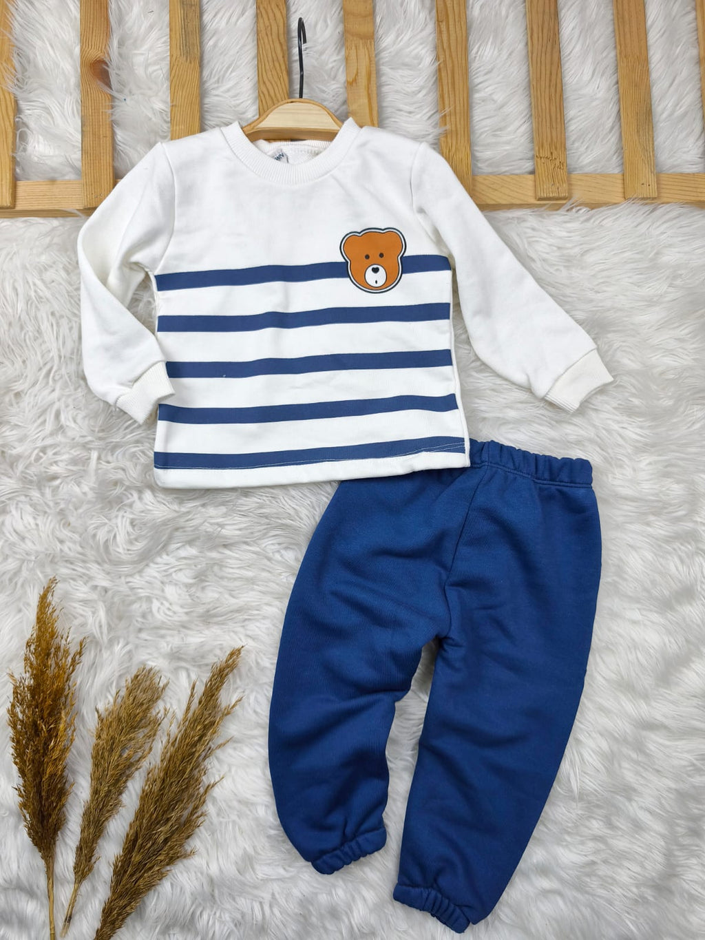 1929 ÇİZGİLİ AYICIK 3 İP PENYE TAKIM  - Lacivert / 2 Yaş