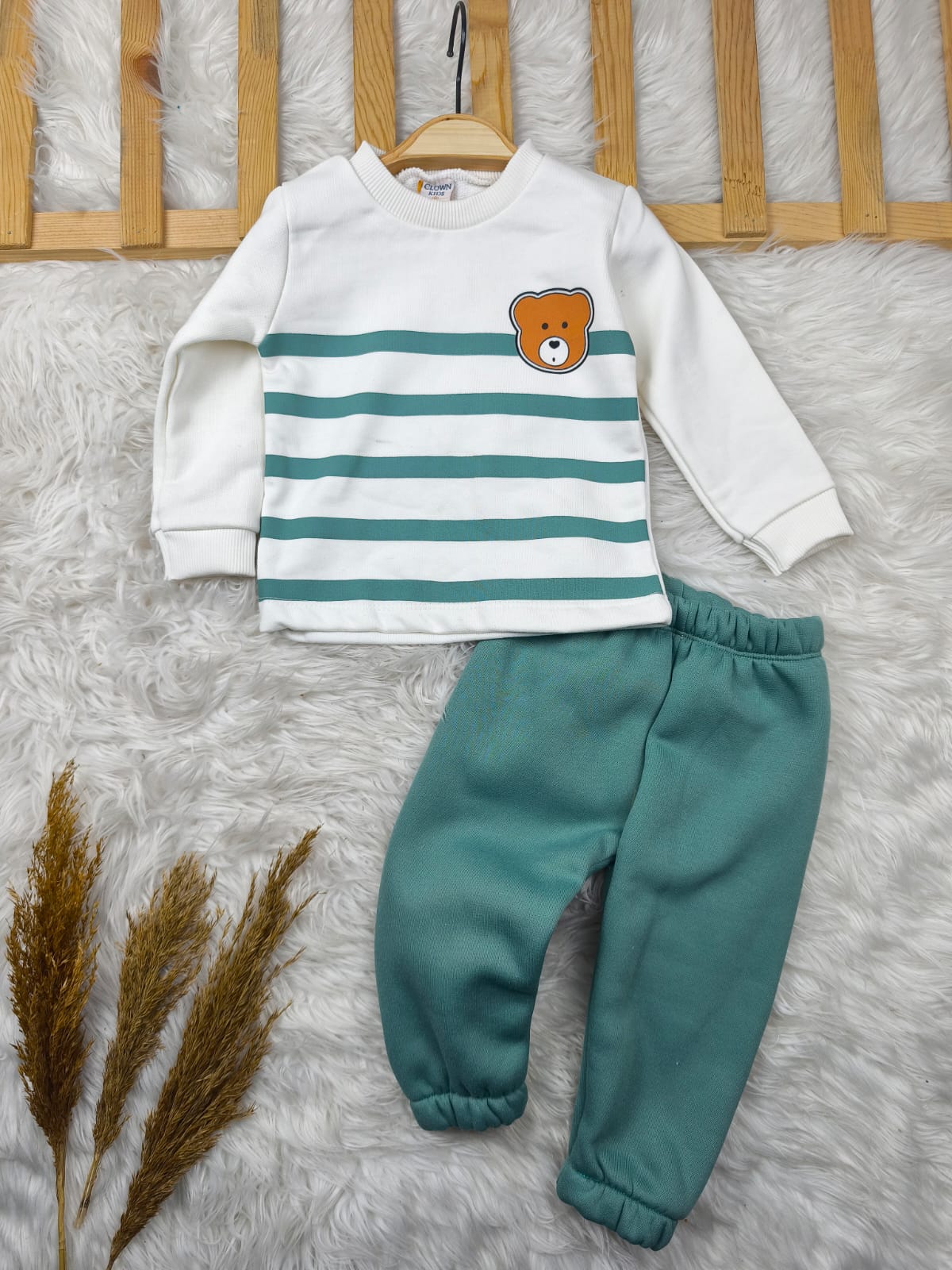 1929 ÇİZGİLİ AYICIK 3 İP PENYE TAKIM  - Yeşil / 1 Yaş