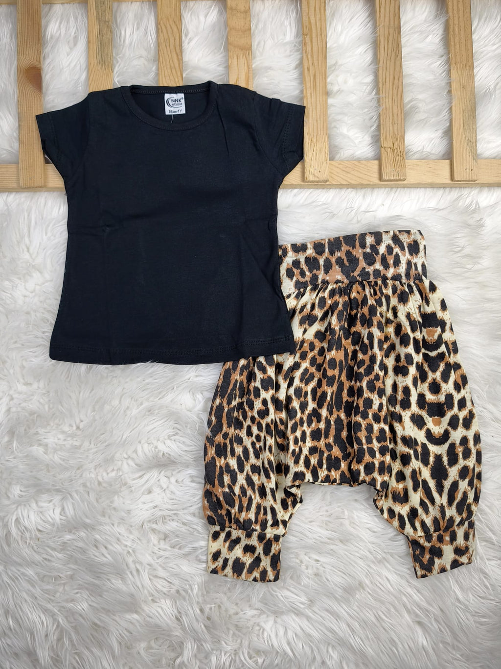 10388 LEOPAR DESEN ŞALVAR TAKIM  - Beyaz / 3 Yaş