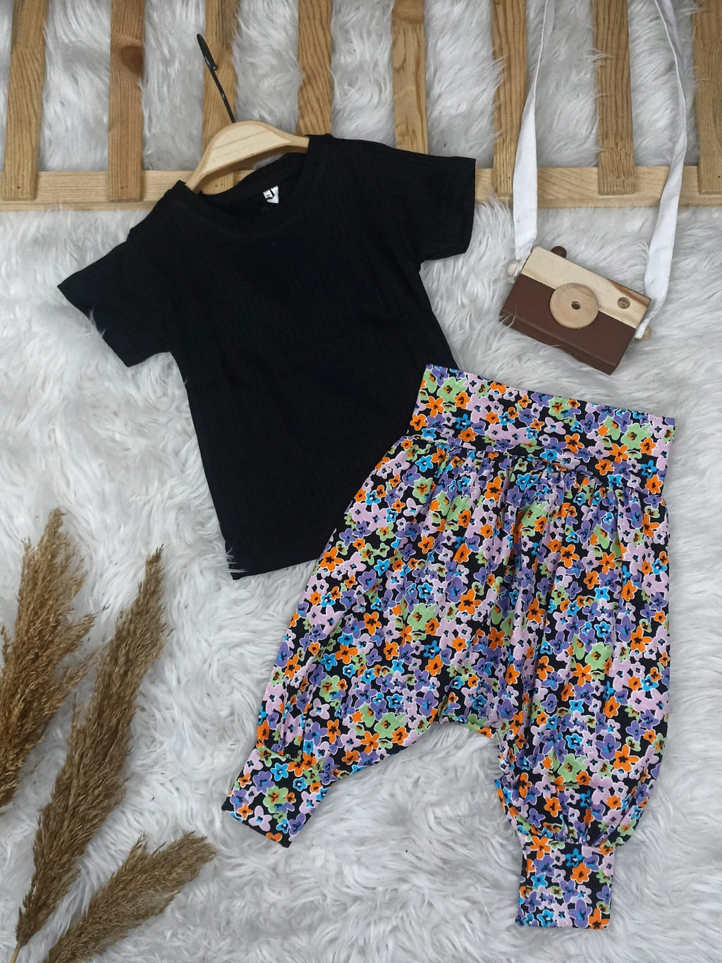 Kız Çocuk  Çiçek Desen Rahat Kullanım Pamuk Kumaş Şalvar  - Beyaz / 4 Yaş