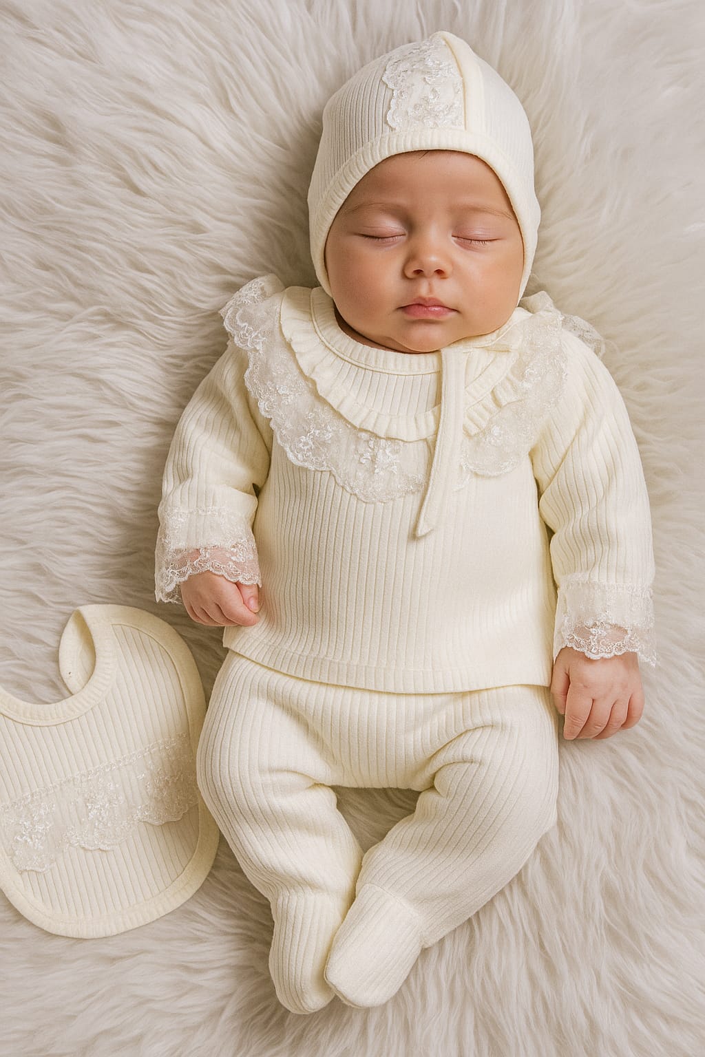 437227 DANTELLİ PENYE RAPORLU KUMAŞ 5'Lİ HASTANE ÇIKIŞI SETİ - Ekru