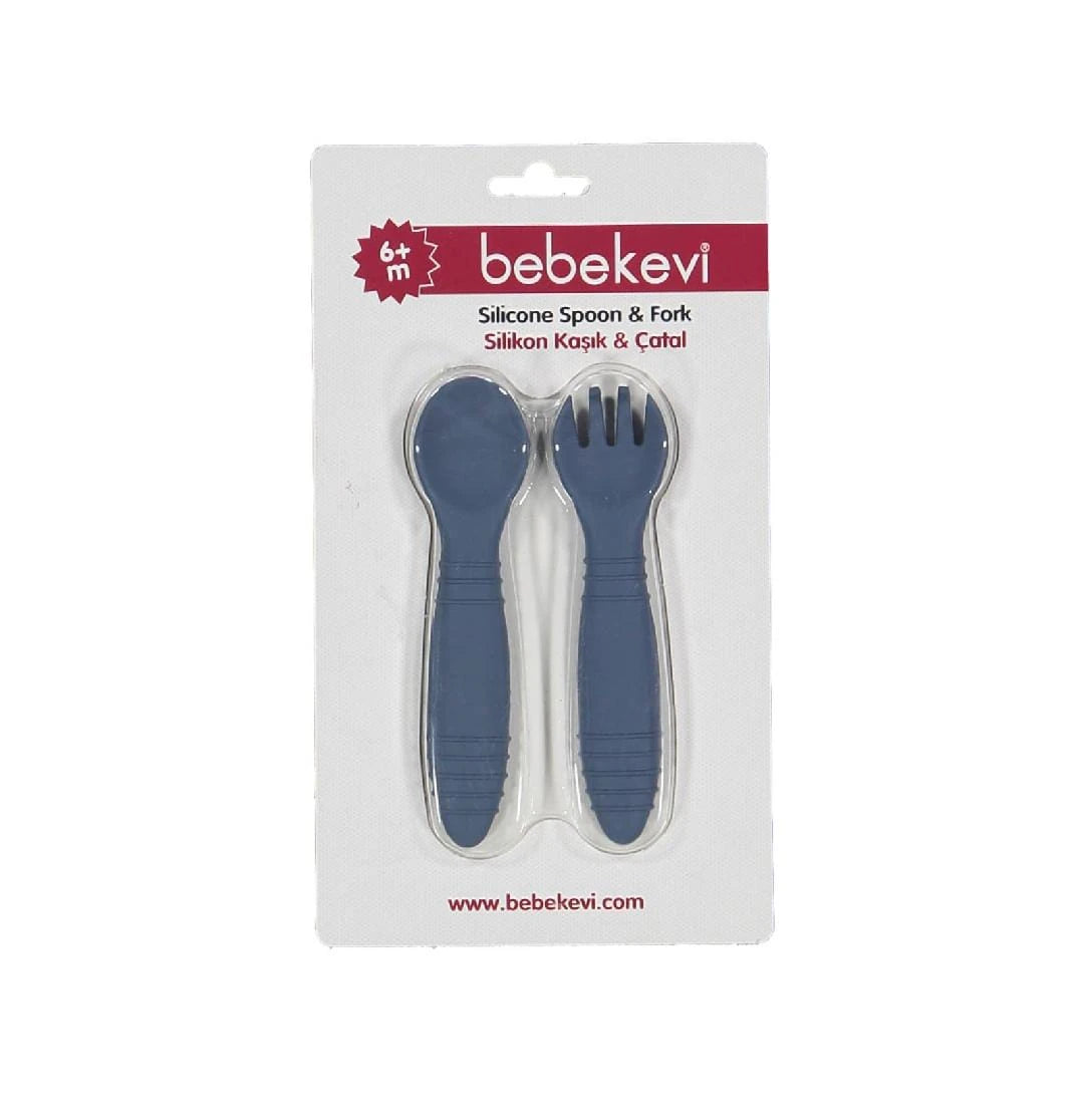 355040 BEBEKEVİ SLİKON KAŞIK-ÇATAL SETİ  - Lacivert