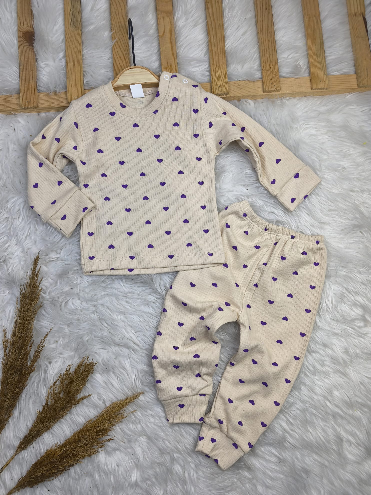 1661 KALP DESEN OMUZDAN ÇITÇITLI MEVSİMLİK TAKIM  - Mor / 2 Yaş