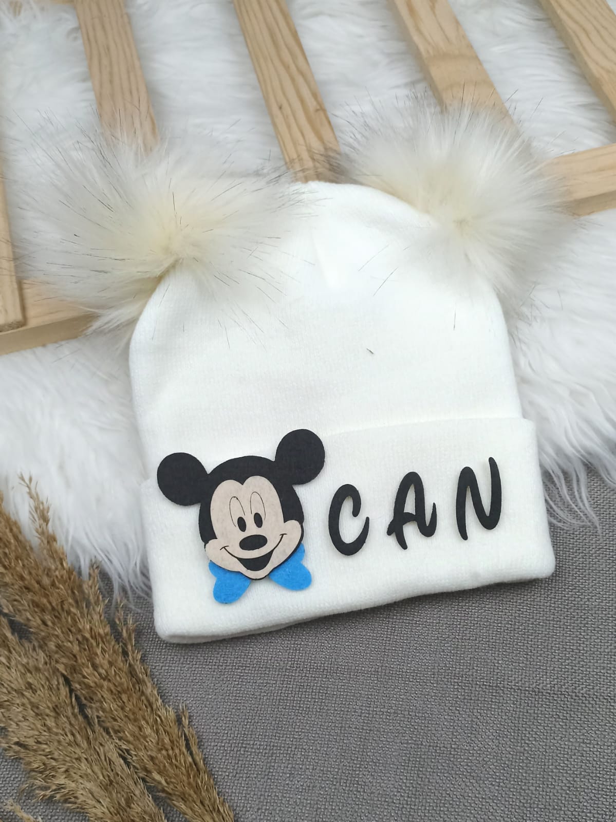 B0312 KREME KREM ERKEK  İSME ÖZEL TRİKO BERE - 3