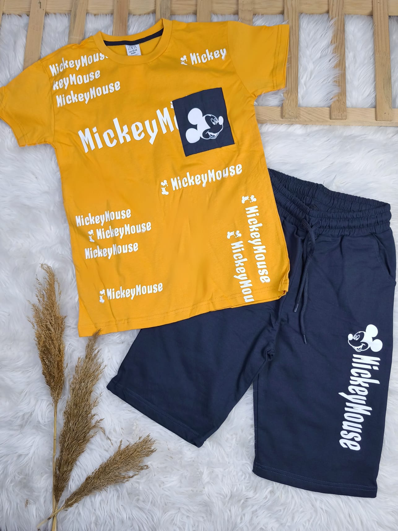 9183 MİCKEY MOUSE ŞORTLU TAKIM  - Turuncu / 11-12 Yaş