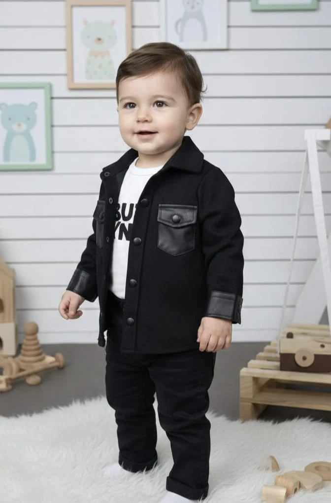 1140 NUBUK CEKETLİ KOT PANTOLONLU TAKIM  - Siyah / 6-9