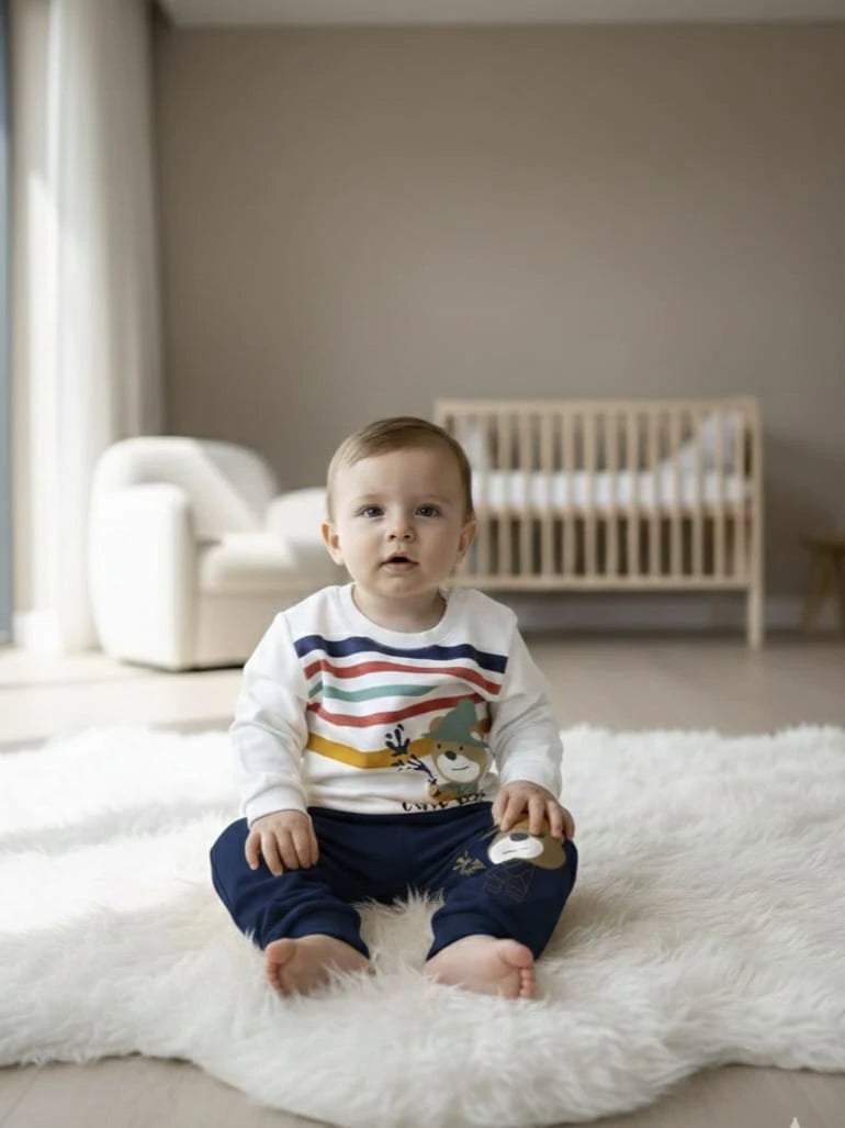 1949 CUTE BEAR ÇİZGİLİ MEVSİMLİK TAKIM  - Kiremit / 9-12 Ay