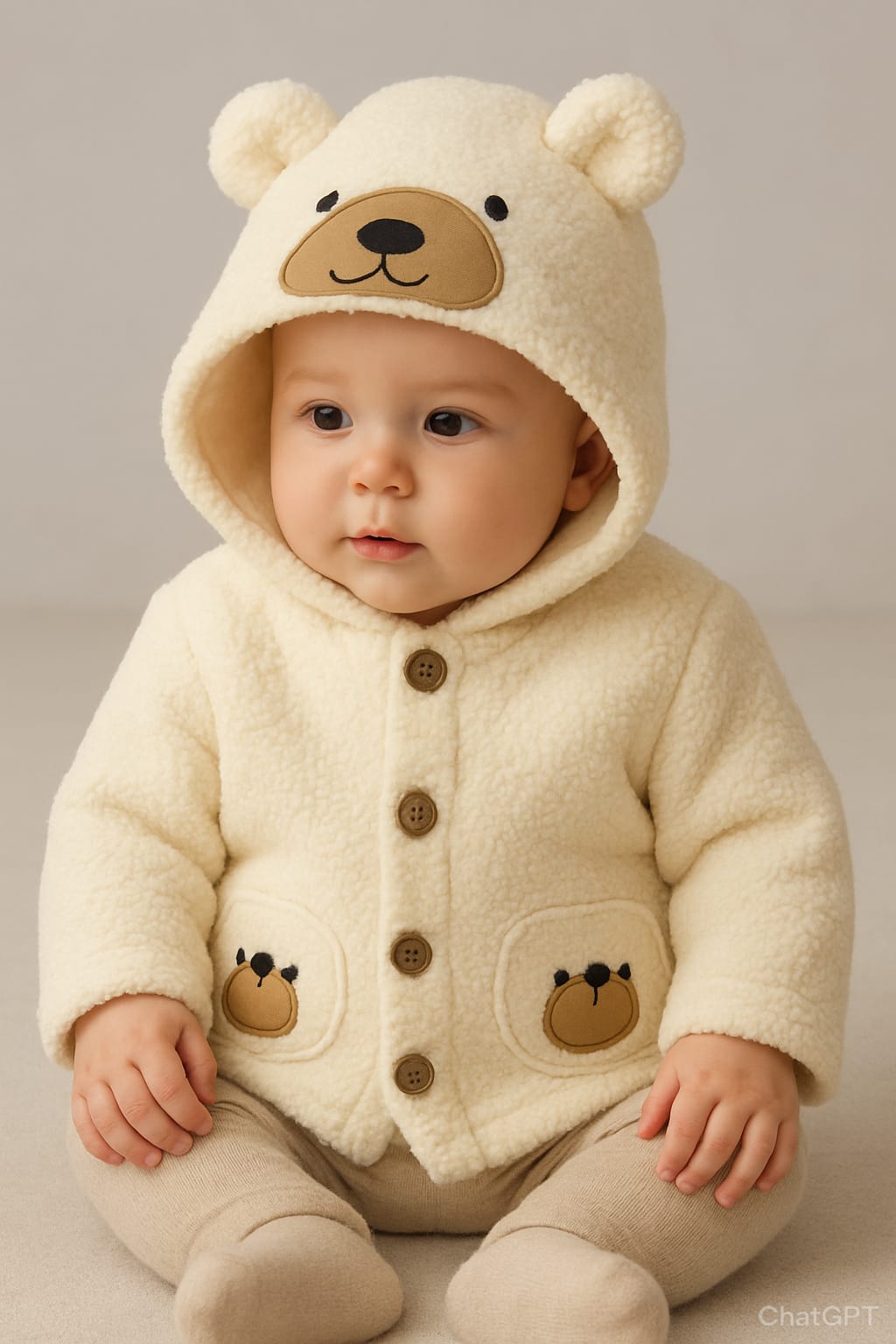 2589 AYICIK KULAKLI KAPŞONLU CEP DETAY KUZU WELSOFT MONT  - Ekru / 1 Yaş