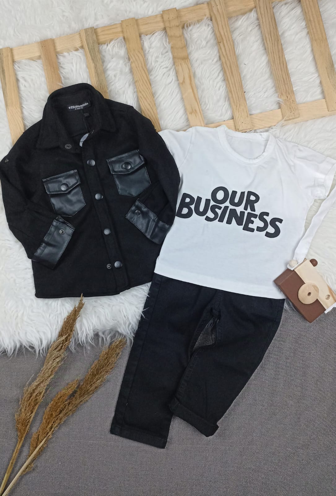 1140 NUBUK CEKETLİ KOT PANTOLONLU TAKIM  - Siyah / 18-24