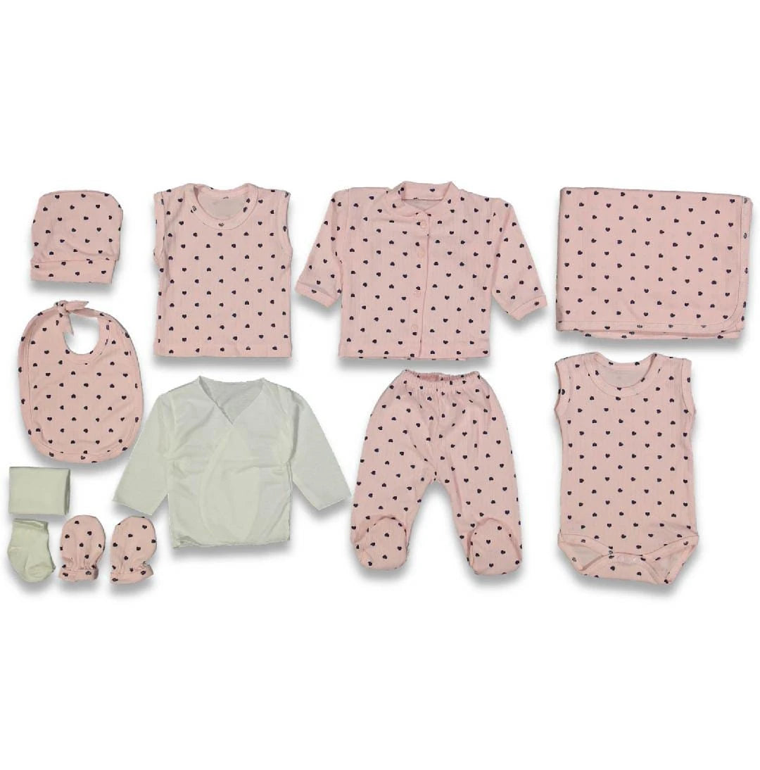 KALP DESEN RAPORLU 10'LU HASTANE ÇIKIŞI SETİ  - Somon