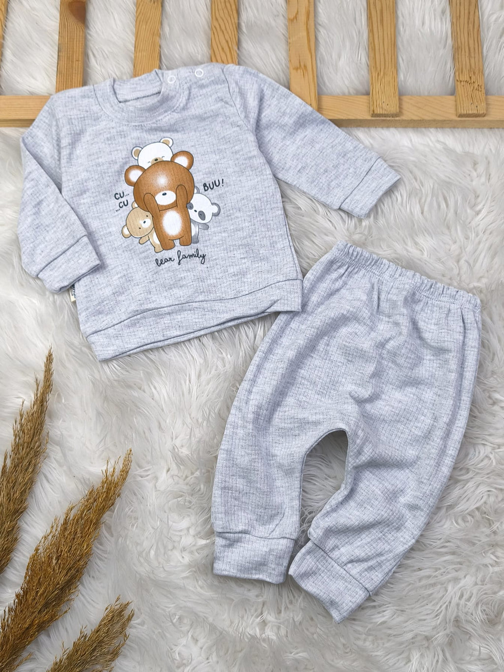 1920 SEVİMLİK AYICIKLAR PENYE TAKIM  - Gri / 3-6 Ay