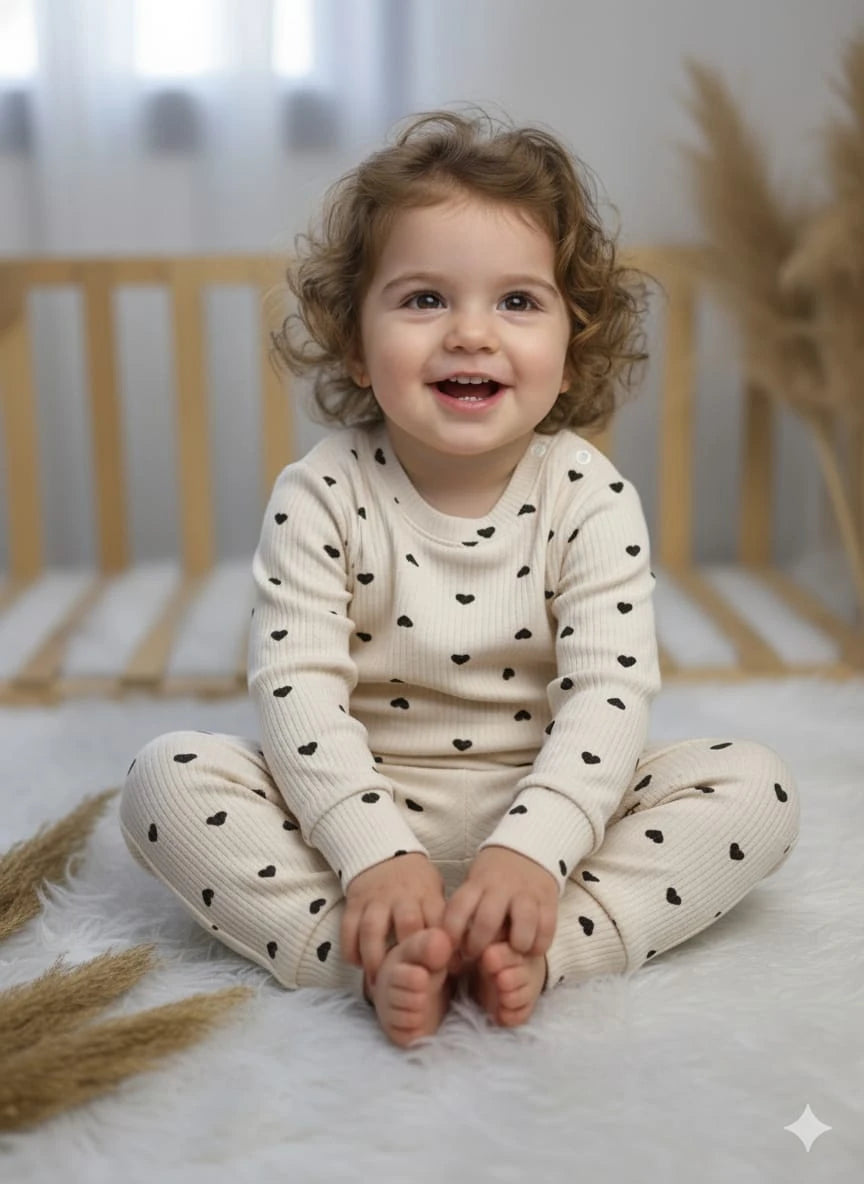 1661 KALP DESEN OMUZDAN ÇITÇITLI MEVSİMLİK TAKIM  - Kırmızı / 2 Yaş