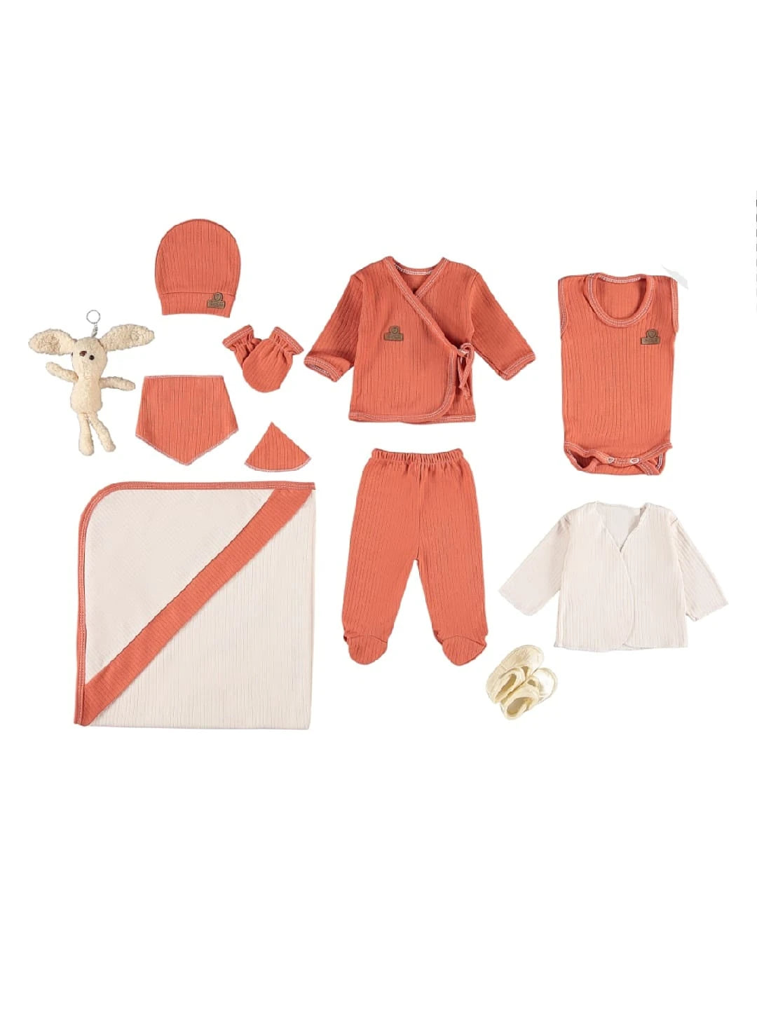 422476 ORGANİK RAPORLU 1O'LU HASTANE ÇIKIŞI SETİ  - Kiremit / 0-3 Ay