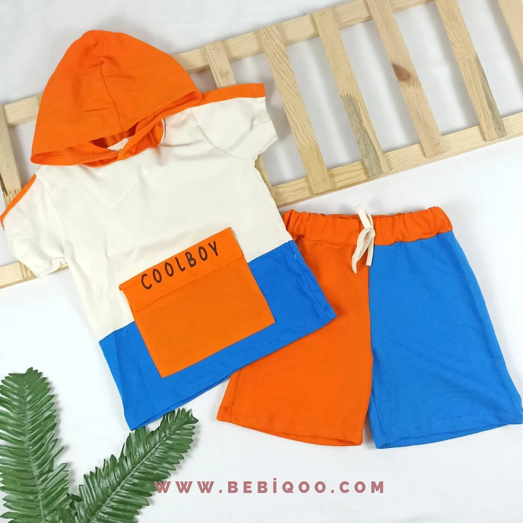 TKM-1115 Wow Kapşonlu CoolBoy Şortlu Takım  - Turuncu / 3