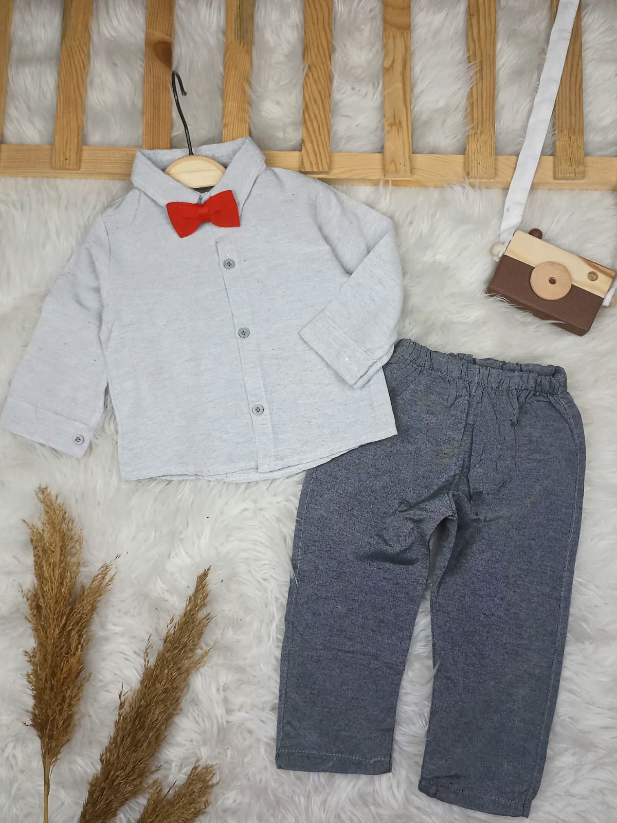 1251 PAPYONLU GÖMLEKLİ PANTOLONLU TAKIM  - 2 Yaş