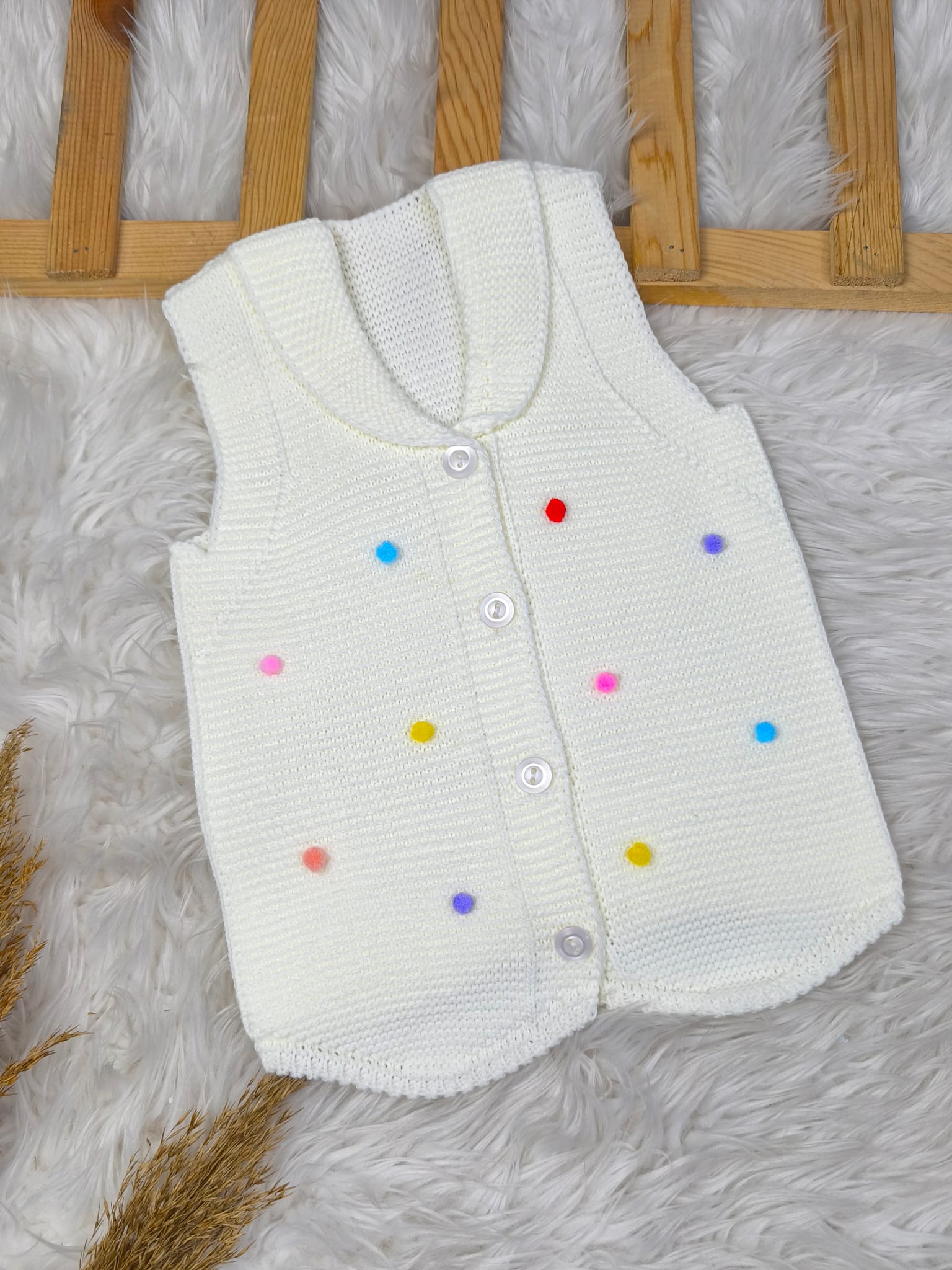 2574 PONPONLU TRİKO YELEK  - Fuşya / 2 Yaş