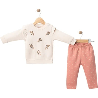 1950 KUŞ NAKIŞLI OMUZ DETAY TAKIM - Yeşil / 12-18 Ay