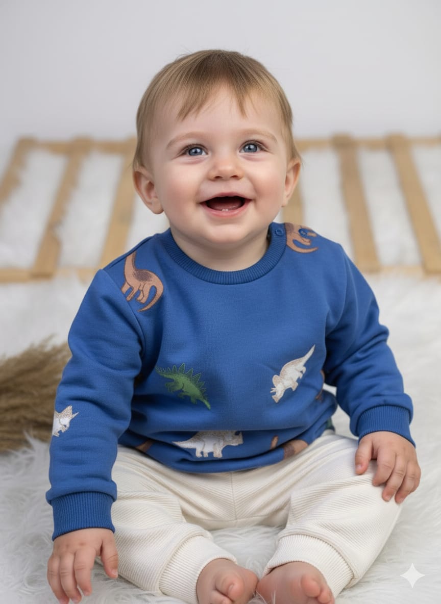 1916 SEVİMLİ DİNO  MEVSİMLİK TAKIM  - Lacivert / 12-18 Ay