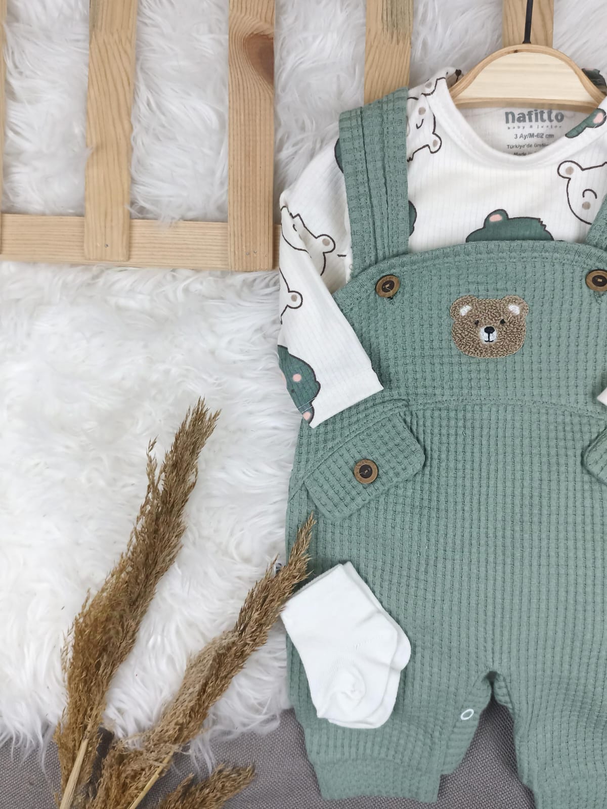 1444 AYICIK WAFFLE KUMAŞ SLOPET TULUM  - Yeşil / 3-6 Ay