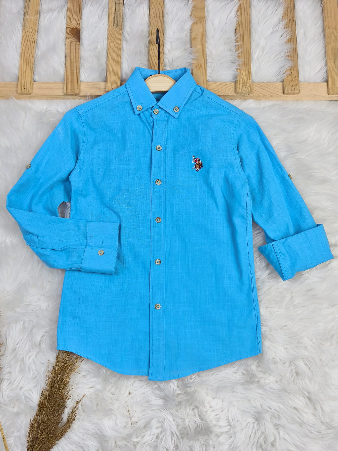 9109 US ARMALI KETEN GÖMLEK  - Yeşil / 5-6 Yaş