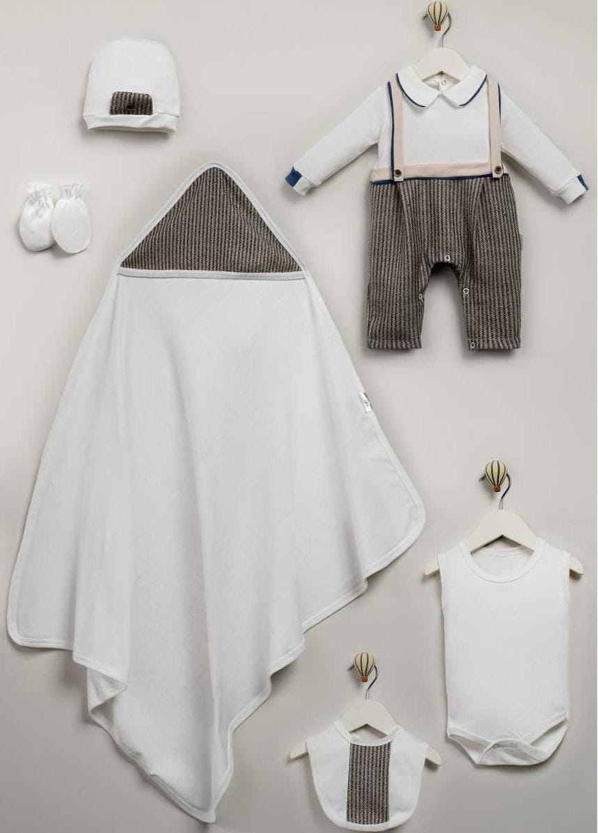 421231 DOKUMA GARNİKIL BİYELİ 7'Lİ HASTANE ÇIKIŞI SETİ  - bej / 0-3 Ay