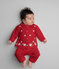 1927 BEBE YAKA PAPATYA DESEN ÖNDEN ÇITÇITLI TAKIM  - Kırmızı / 0-3 Ay
