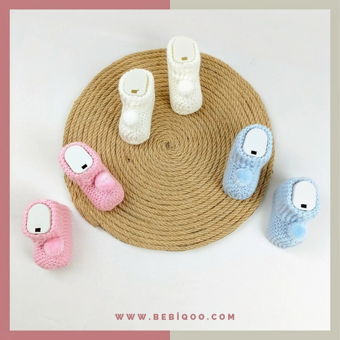 Ponponlu Triko Patik - Ekru