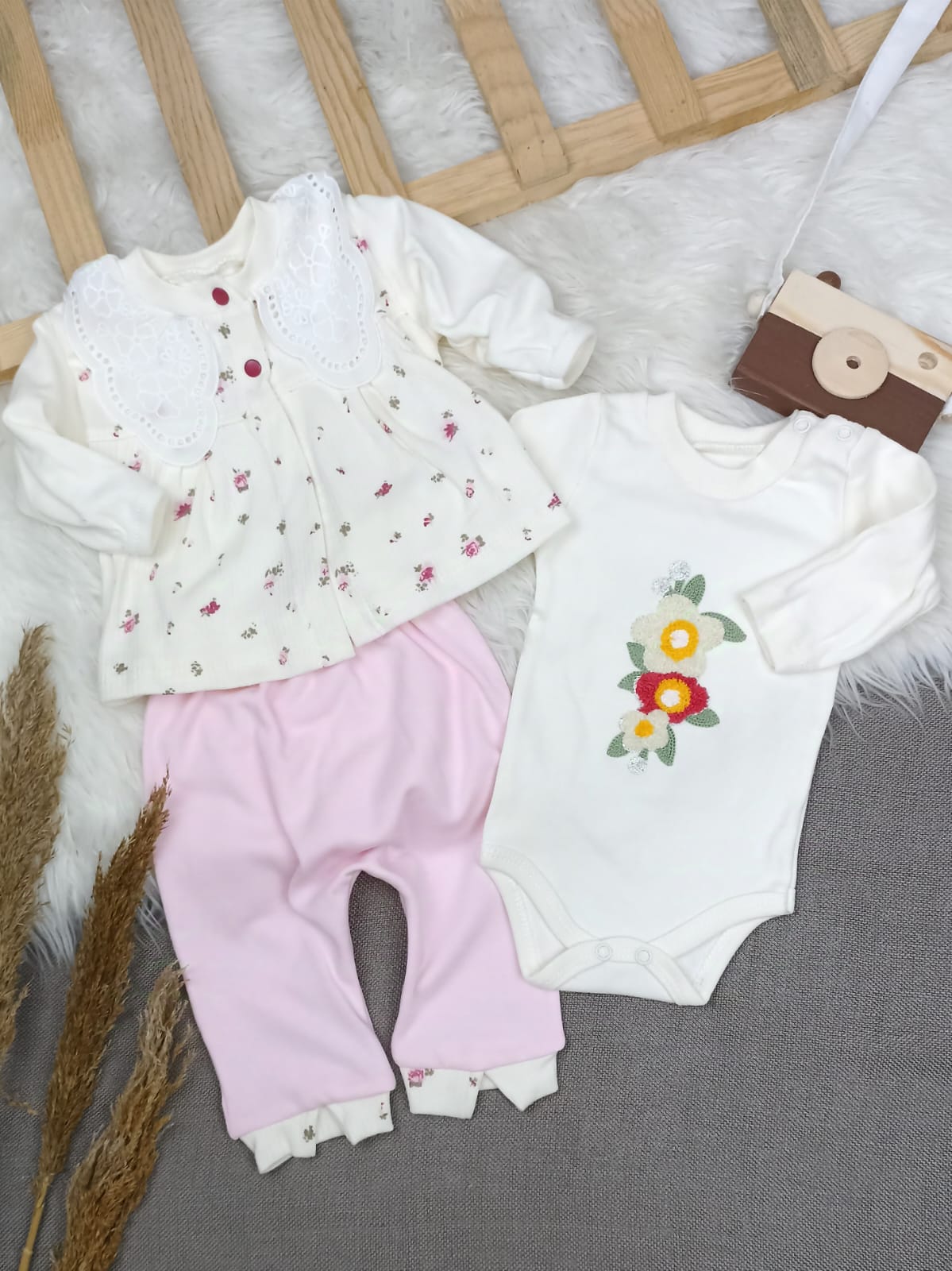 TKM-1512 PUNCH NAKIŞLI FİSTO YAKA HIRKALI ÇİÇEKLİ TAKIM  - 6-9