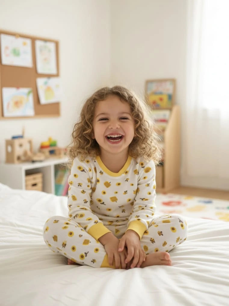 1948 AYÇİÇEĞİ ARI DESEN PİJAMA TAKIMI  - 4 Yaş